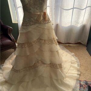 Elegant Cream Beaded Layered Wedding Dress